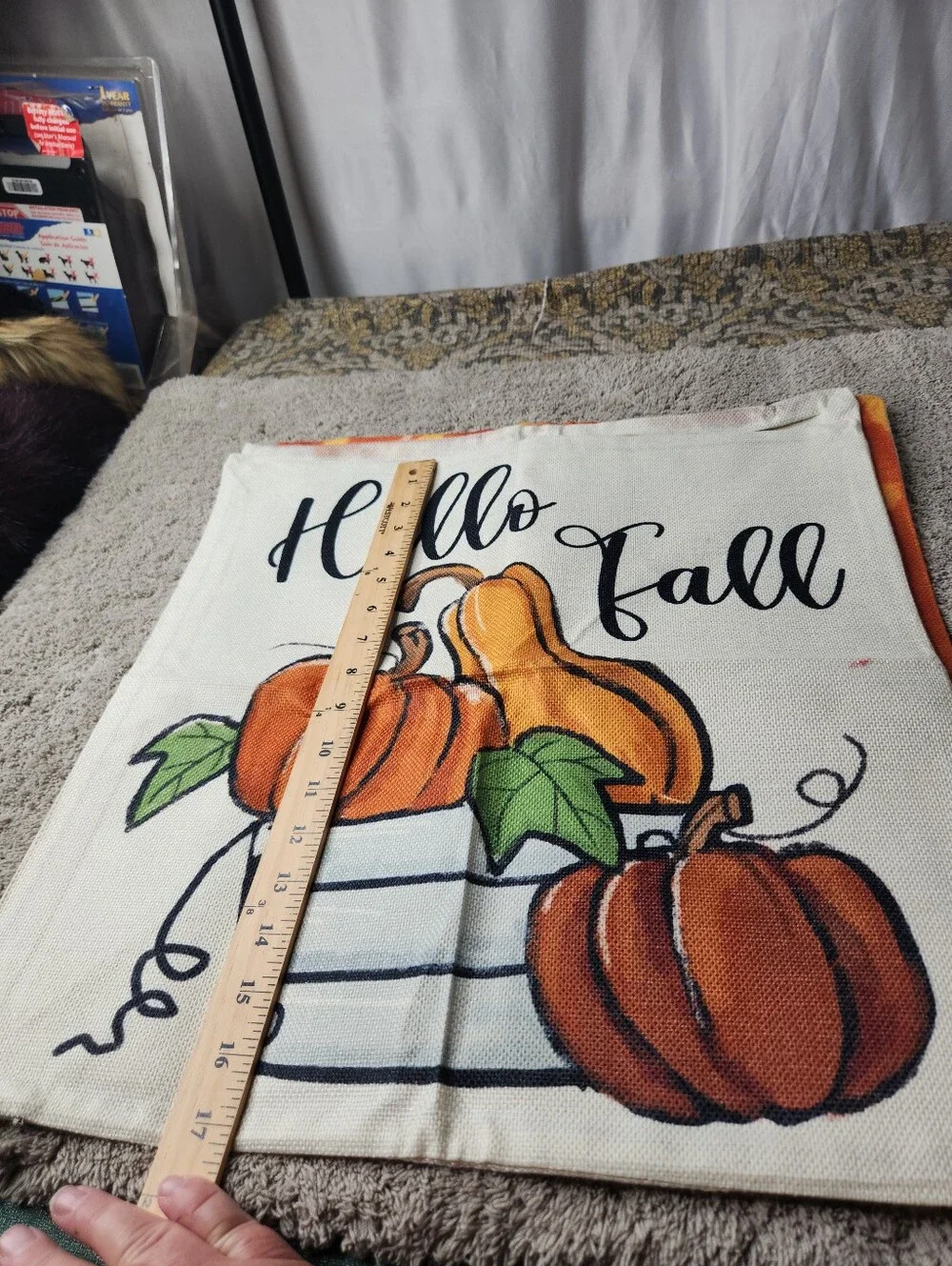Hello Fall Pumpkin Decorative Pillow Cover - Orange, Green - Set Of 4